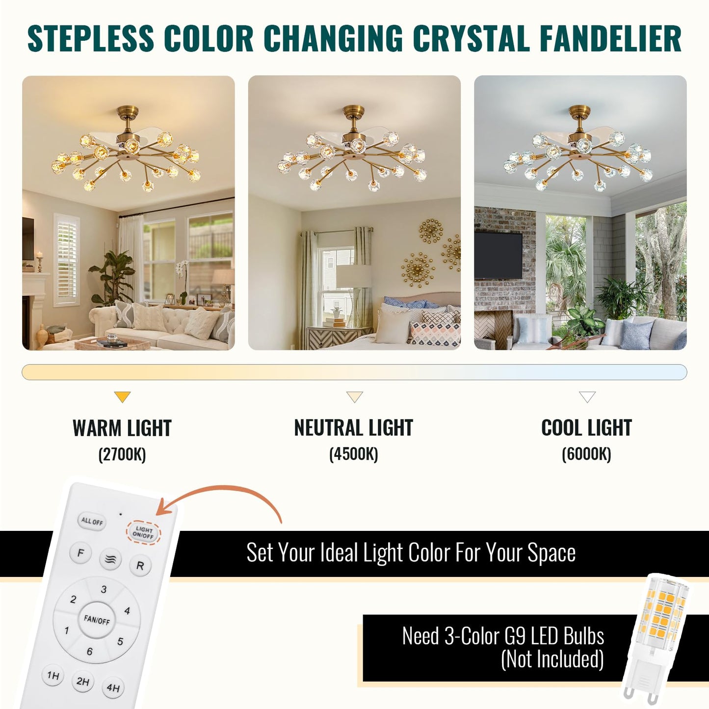 Siljoy 18 Lights Modern Crystal Ceiling Fan Light and Remote Control, Farmhouse Brass Gold Sputnik Crystal Fandelier, Reversible Ceiling Fan Light Kit for Living Dining Room Bedroom 42 Inches