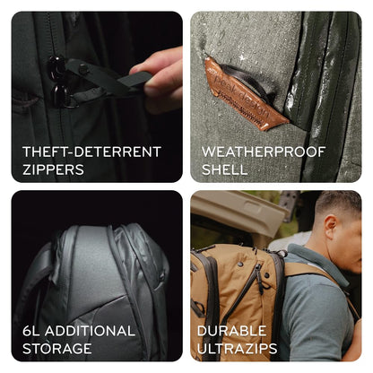 Peak Design Travel Backpack 45L, Black, Expandable 35-45L Design, Rear and Top Access, Weatherproof Shell, Laptop Sleeve, Ideal for Travel or Everyday Carry, Versatile Backpack for Men and Women