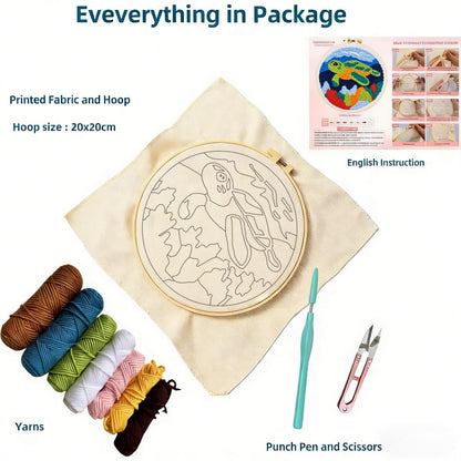 DIY Punch Needle Kits for Beginners Green Sea Turtle with Hoop Embroidery Punch Needle Starter Craft Set Easy for Adults and Children Festival Gift and Decoration 20x20cm-5