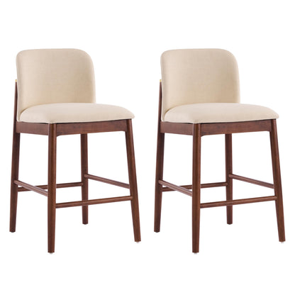 Christopher Knight Home Yumi Counter Height Bar Stools Set of 2, Fabric Upholstered Bar Stool for Kitchen Island, Armless Rubberwood Counter Stools with Solid Backrest + Footrest, Beige + Dark Walnut