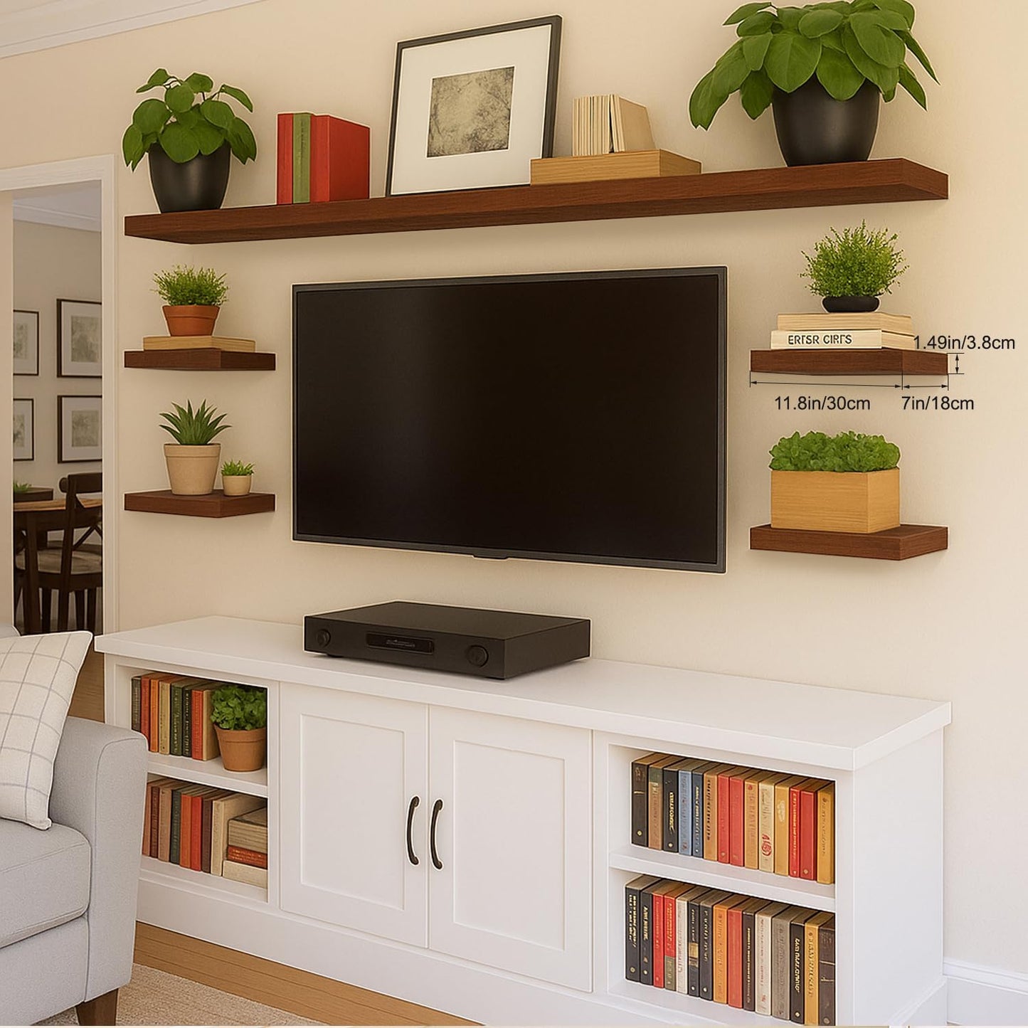 12x7x1.5 Set 2) Floating Shelves for Wall, Bathroom Shelves Over Toilet, Wall Shelves & Book Shelf, Hanging Shelf