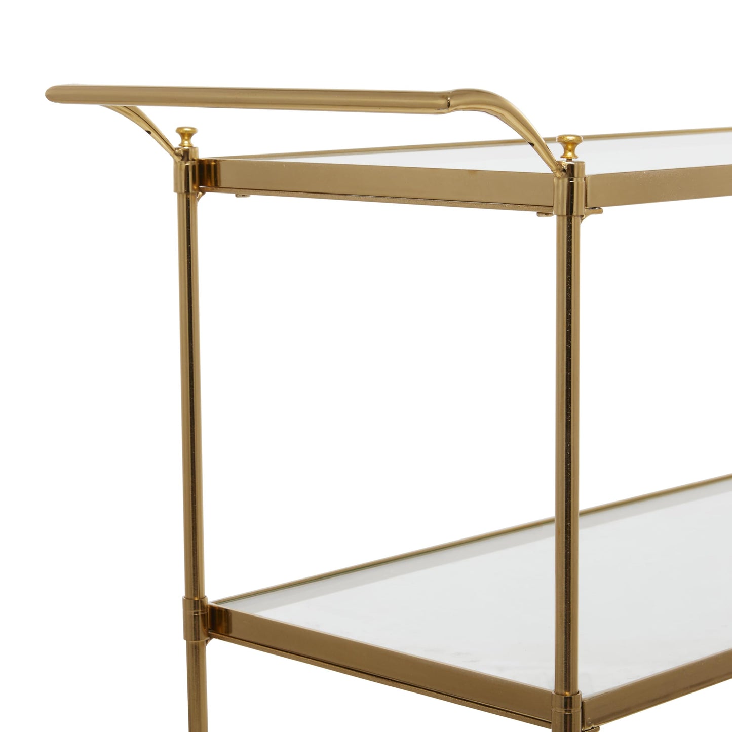 Deco 79 Metal Rolling 3 Glass Shelves Bar Cart with Lockable Wheels, 38" x 14" x 31", Brass