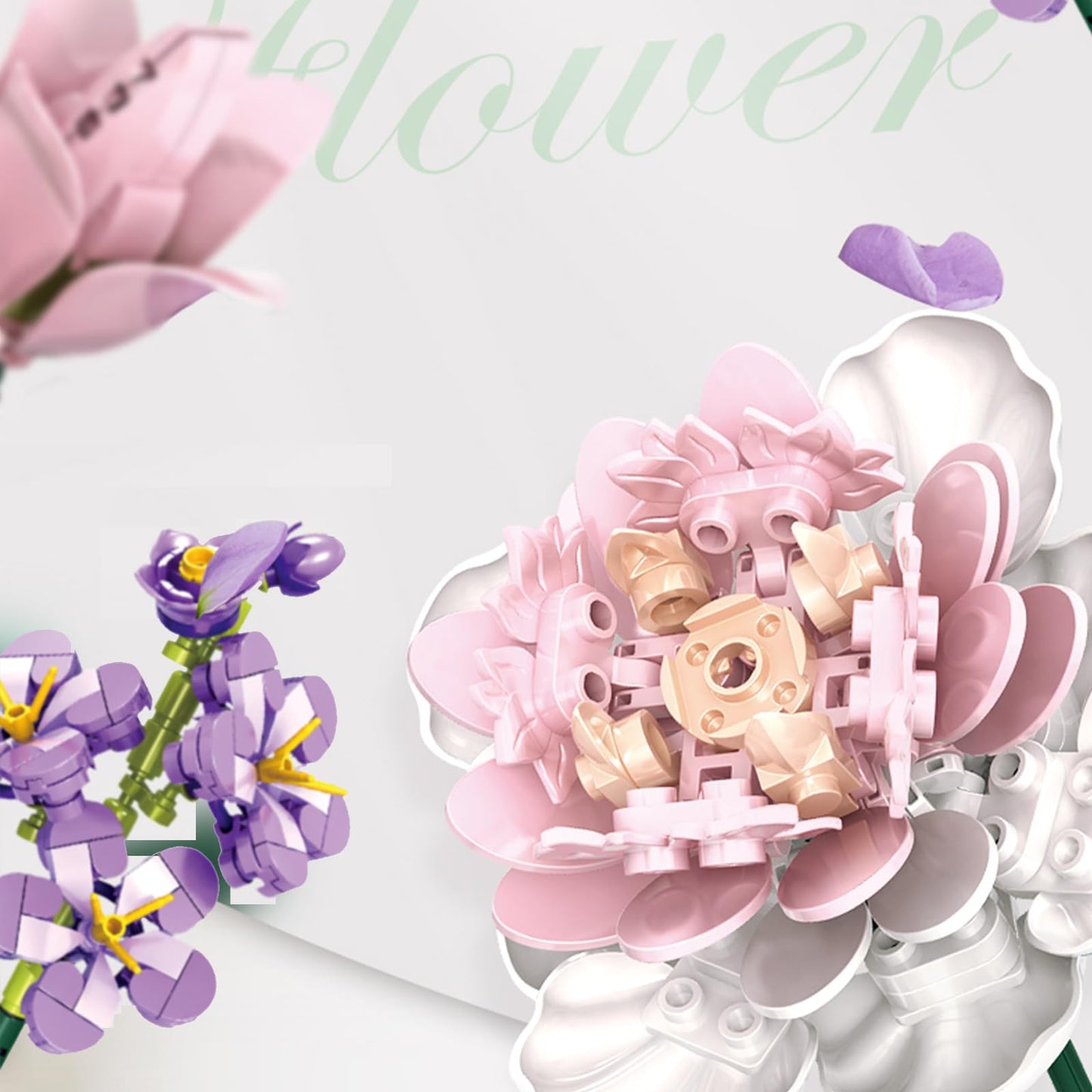 hhohio Flower Lily Building Blocks Bouquet Set, DIY Floral Arrangement Kit, Artificial Flowers Creative Decor for Home, Ideal Gift for Adults & Kids 563pcs (No Vase)