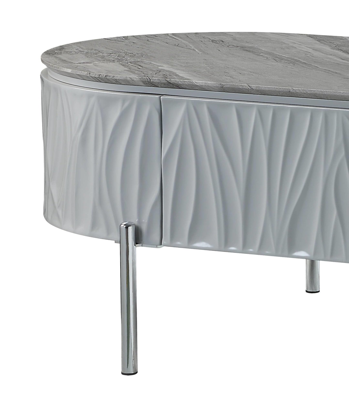 Acme Yukino Contemporary Wood/Metal Coffee Table in Gray High Gloss and Chrome