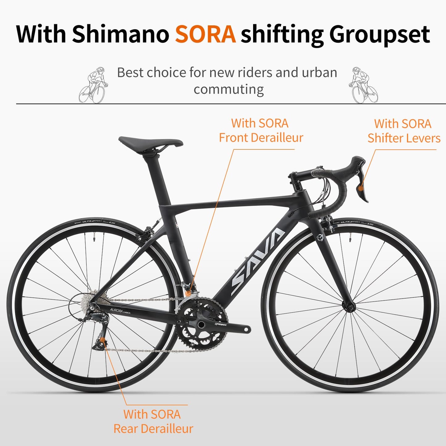 SAVADECK Carbon Road Bike with Shimano SORA R3000 18 Speed Derailleur System,Racing Bicycle with Carbon Fiber Frame Carbon Fork and Double V Brake for Adult.(Black 54cm)