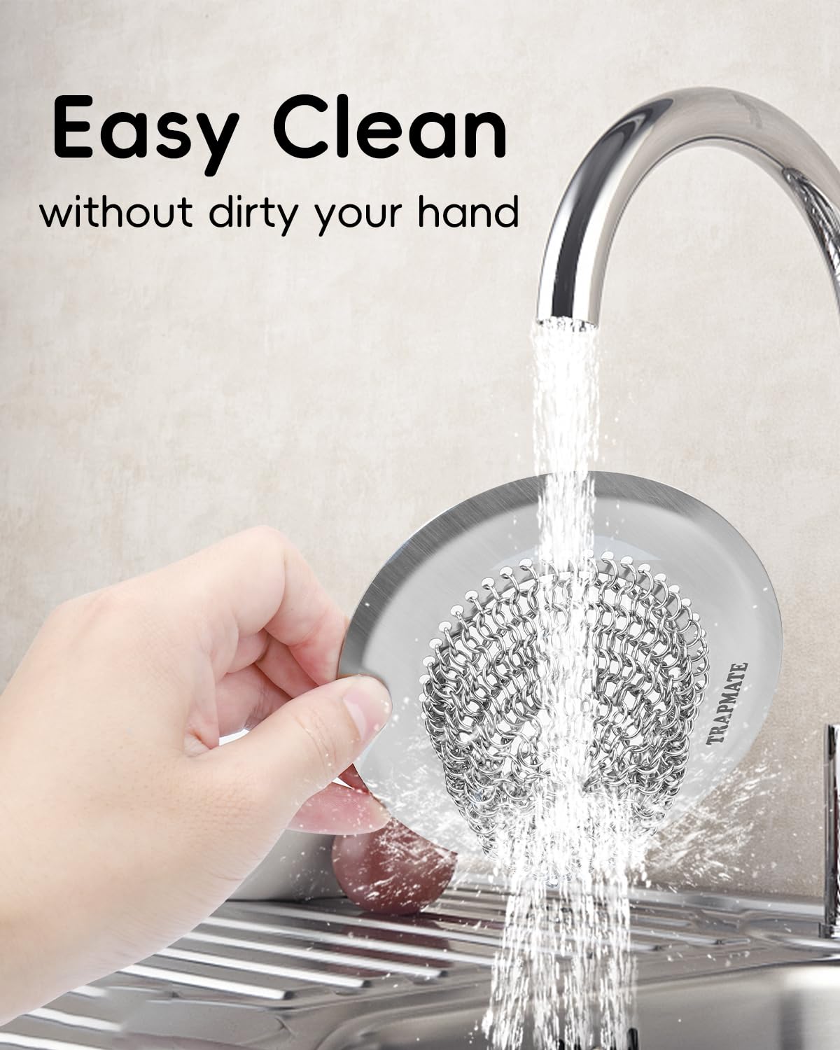 TRAPMATE 2 Pcs Kitchen Sink Drain Strainer, Stainless Steel Sink Strainer Basket with Easy Clean & Anti-Clog, Fits Garbage Disposal, Dishwasher Safe, Single & Double Bowl Sinks (Patented Product)