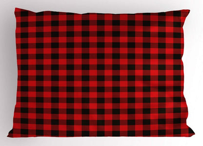 Ambesonne Plaid Pillow Sham, Lumberjack Fashion Buffalo Style Checks Pattern Retro Style with Grid Composition, Decorative Standard Size Printed Pillowcase, 26" X 20", Orange Black