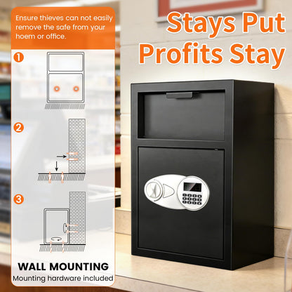 2.8 Cuft Depository Safe with Drop Slot, Anti-Theft Cash Drop Safe with Digital Keypad, Heavy Duty Drop Slot Safes with LCD Display, Drop Commercial Safe for Business Mail Church
