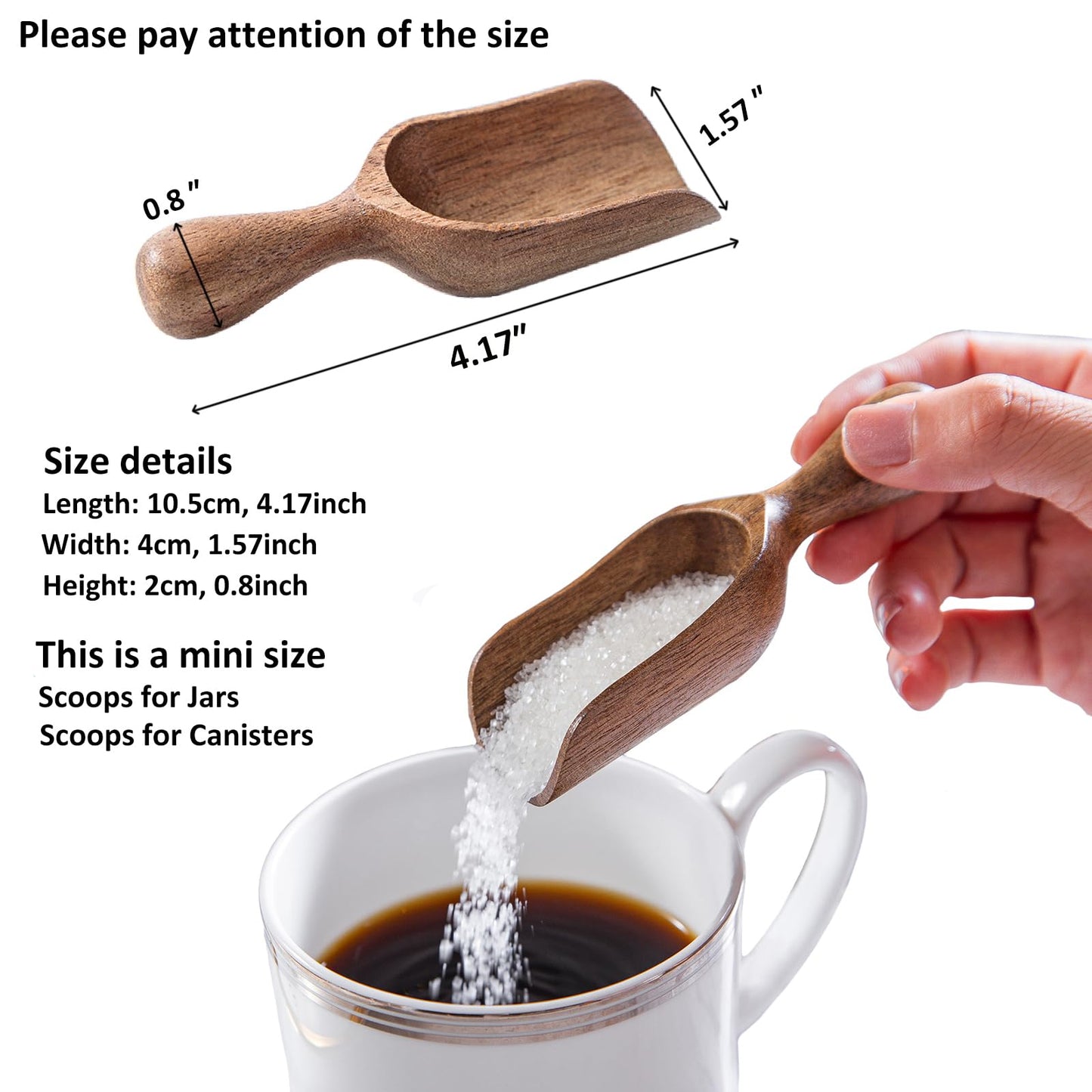 Wooden Scoops for Canisters 4PCS Acacia Wooden Scoop for Jars Mini Measuring Spoons for Ground Coffee Scoops Wood Scoops for Seasoning Bath Salt Laundry Detergent Shovel Measuring-Multipurpose