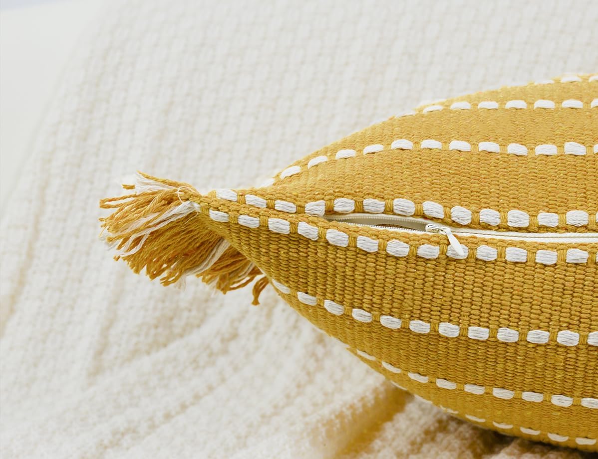12 36,Clasic Decorative Farmhouse Extra Long Lumbar Throw Pillow Cover x Striped Textured Cotton Boho Long Body Pillow