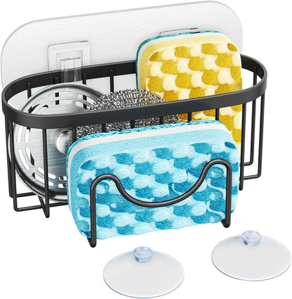 2 HapiRm Multifunctional Sponge Holder with Unique M-Shaped, Installation Methods Kitchen Sink Caddy Organizer