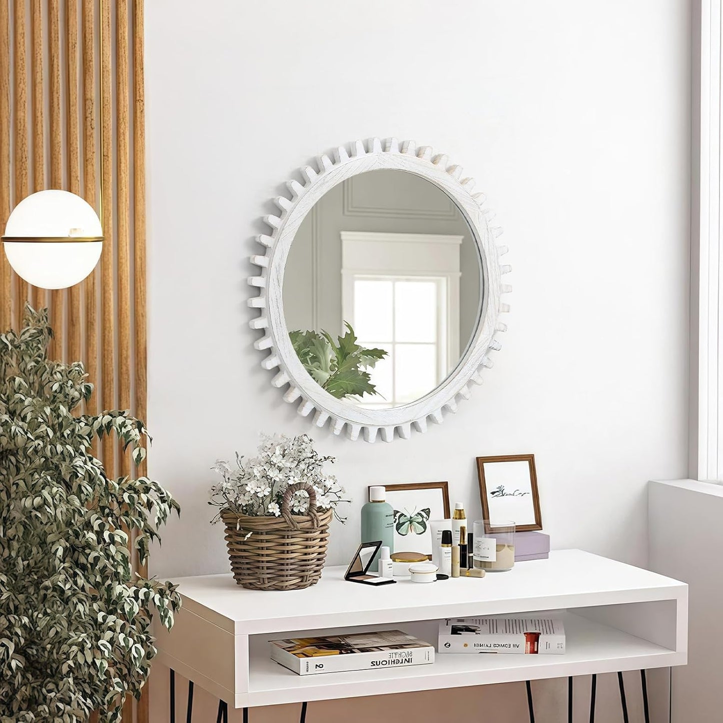 30 Inch ULIKE Round Wood Mirror, Rustic Farmhouse Circle Mirror with Wooden Frame, Modern Wall Decor for Bathroom