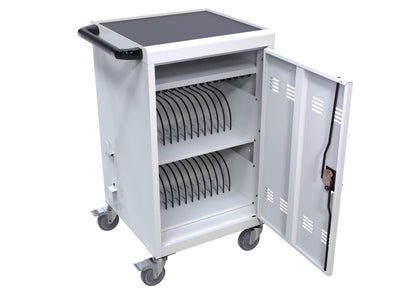 30 Device Mobile Charging Cart, Laptop Charging Cabinet, Mobile Cart, Locking Front and Rear Doors, Surge Protection, Easy Cable Management, Screen Size Up to 16.3 Inch for Classroom, Office White