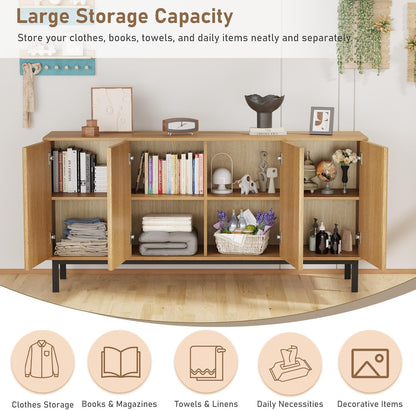 Garvee 60 Inch Sideboard Buffet Cabinet with Fluted Doors, Modern Wood Storage Cabinet with Adjustable Shelf, Freestanding Coffee Bar for Dining Room Living Room