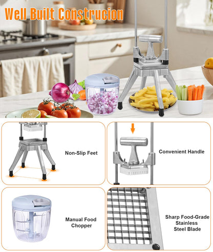 BotaBay Commercial Vegetable Fruit Chopper 1/4″&3/8″ Blade Heavy Duty Professional Food Dicer Kattex French Fry Cutter Onion Slicer Stainless Steel for Tomato Peppers Potato