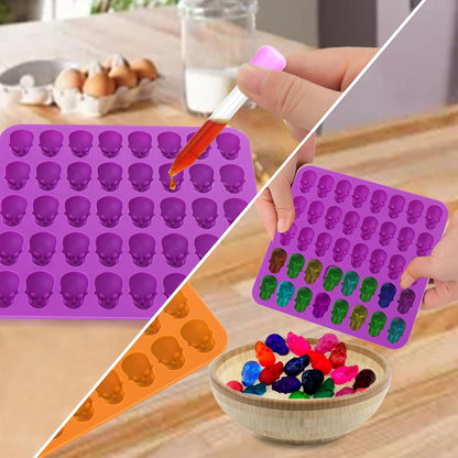 BUSOHA Skull Chocolate Molds Silicone - 2 Pack Non-Stick 40 Cavity Gummy Molds with 1 Droppers for Candy, Chocolate,