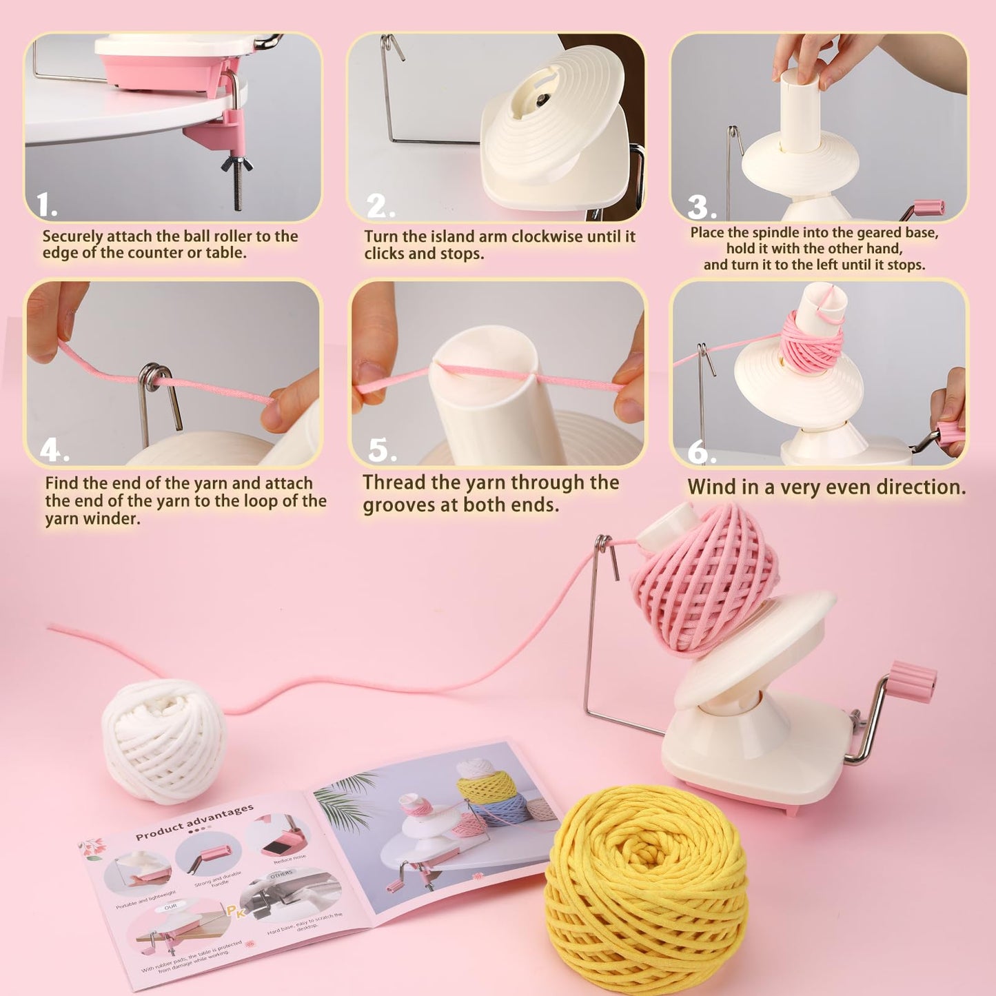 UzecPk Yarn Winder, Yarn Spinner for Crocheting, Yarn Ball Winders, Yarn Cake Winder for Crocheting with Lower Noise, Hand Operated Ball Winders for Crafting Lovers, Stitch Markers, Plastic Needle