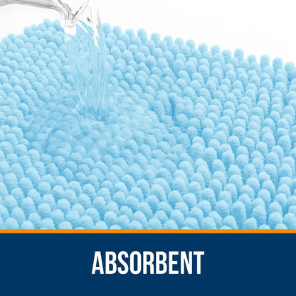 OLANLY Bathroom Runner Rugs - Soft Absorbent Chenille with Rubber Backing | Quick Dry, 47x17, Sky Blue