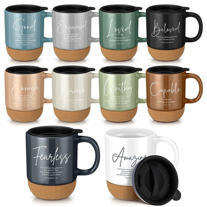 Didaey 10 Pcs Christian Coffee Mugs Mothers Day Gifts for Church Women Men Bulk 15 oz Bible Verses Religious Inspirational Cups with Cork Bottom for Study Group Coworker Sunday School Teacher Gifts