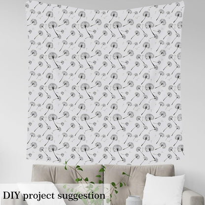 Dandelion Fabric by The Yard Black and White Blooming Flower No Stretch Fabric for Handmade Supplies Wild Outdoor Botanical Plants Soft Flannel Polyester Fabric for DIY Home Accents 2 Yard Bolt,72x59