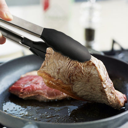 Long Kitchen Grill Tongs, Heavy Duty Stainless Steel with Locking Heat Resistant Non-Stick Silicone Tips