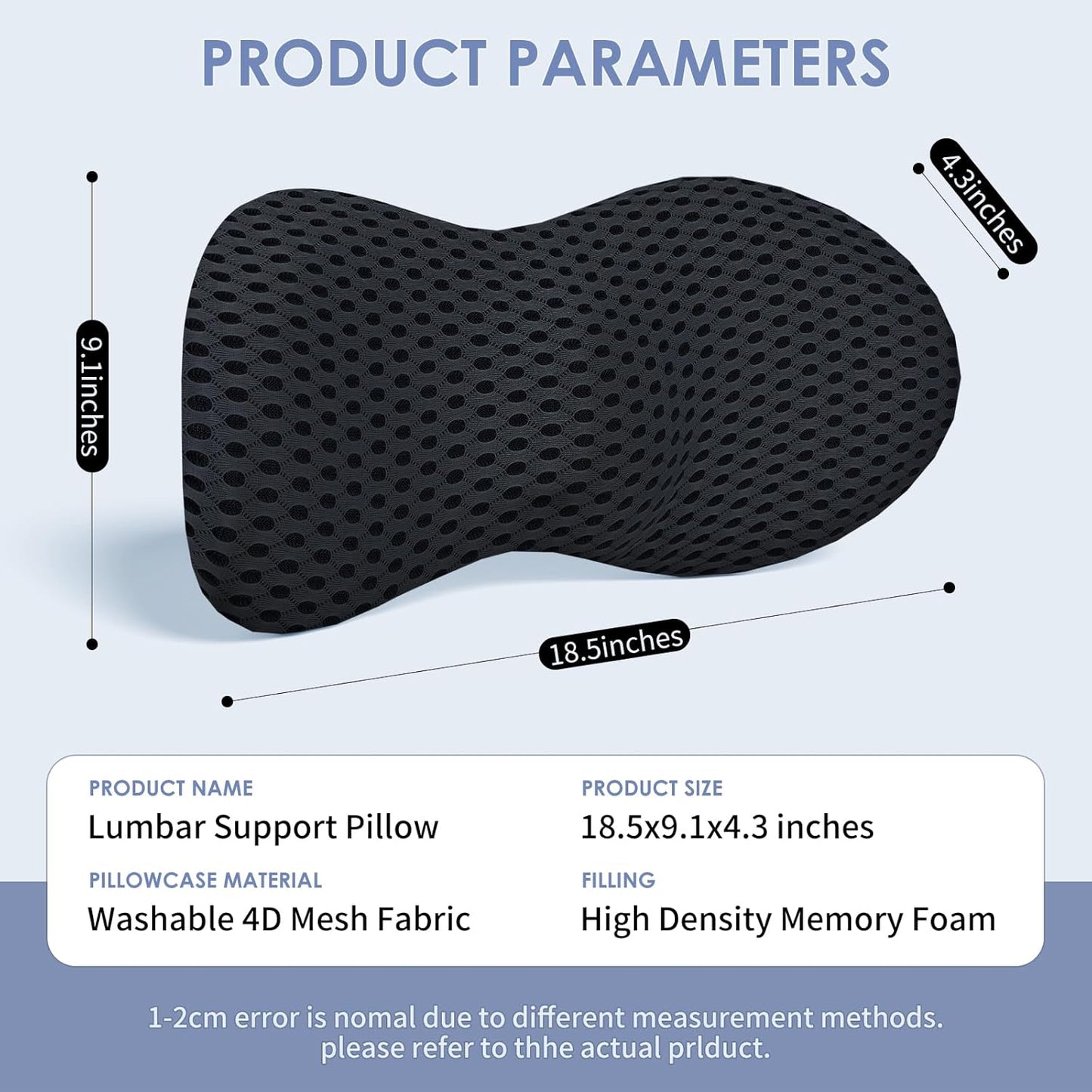 Ergonomic Memory Foam Lumbar Support Pillow, CMFY Breathable & Detachable & Washable, Lower Back Pillow for Office