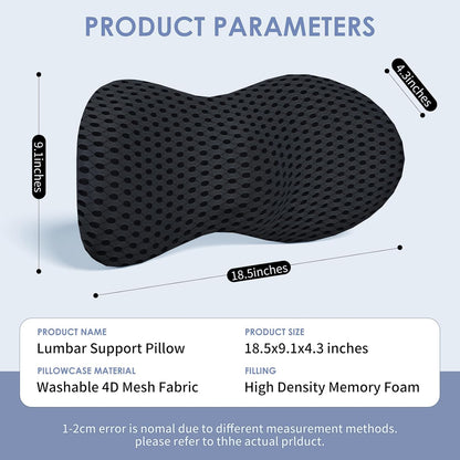 Ergonomic Memory Foam Lumbar Support Pillow, CMFY Breathable & Detachable & Washable, Lower Back Pillow for Office
