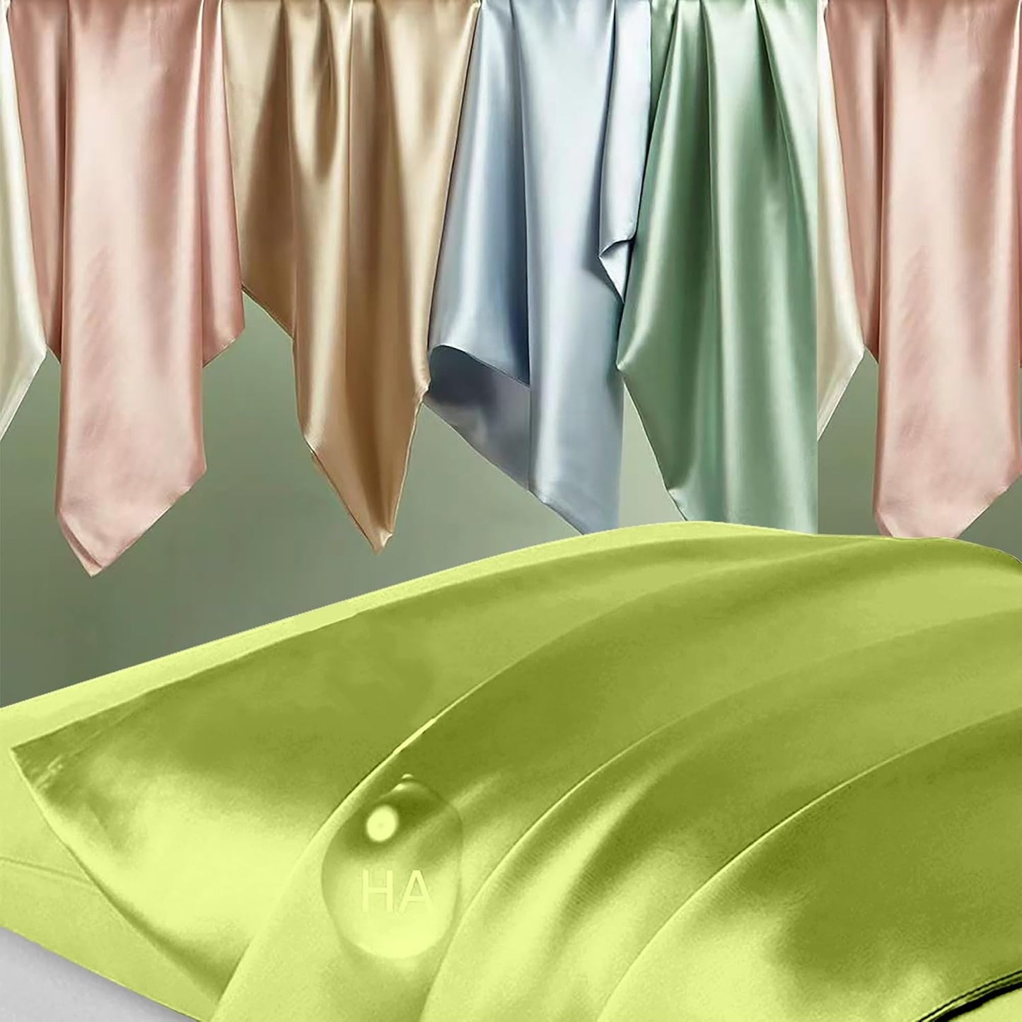 Skiennix Silk Pillowcases - Mulberry Silk Standard Set of 2 | Smooth, Anti-Acne, Olive Green with Zipper