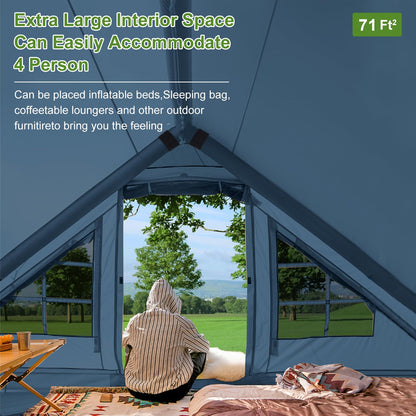 4-6 Person Inflatable Camping Tent, 9.8 * 7.2 FT Glamping Inflatable Tents with LargeTarps,2025 Update Zipper Door Easy Setup Blow Up Tents for Camping