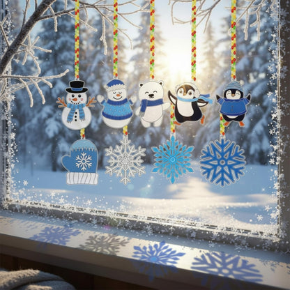 Capoda 36 Sets Winter Suncatchers Craft Kits DIY Animal Snowflake Sun Catcher Paints Craft Kits Window Paint Art Suncatchers Ornaments Decorations for Winter Holiday Xmas Party Activity Art Project