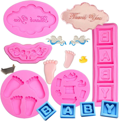 Baby Shower Fondant Molds (5 Pack) - Cute Silicone Chocolate Feet and Clothes Molds for Cake Decorating
