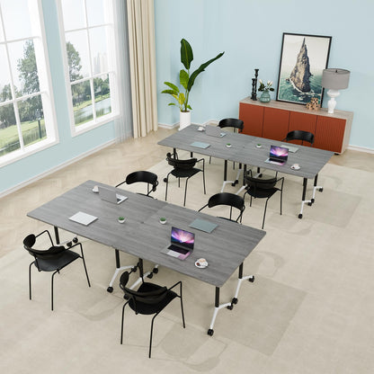 ZanyCajole Conference Room Table, Folding Conference Table with Silent Wheels, Modular Flip Top Mobile Training Tables for Office, Training Room, Meeting Rooms, School, 2-16 Person (6, Grey, 55.1in)