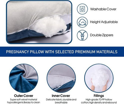 Cauzyart Maternity Body Pillow - 55-Inch U-Shape Full Support for Pregnant Women | Removable Velvet Cover