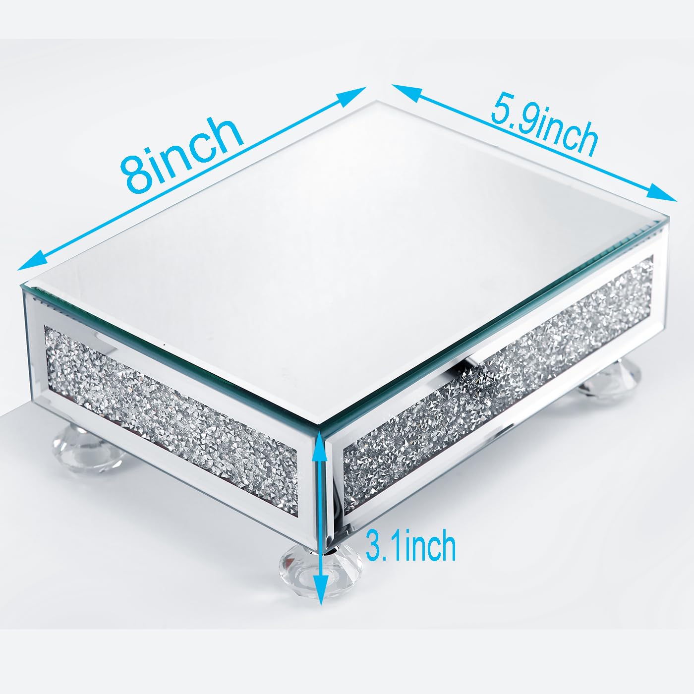 TACIDON Glass Mirrored Riser for Kitchen Sink, Bathroom Counter Modern Decor. Crystal Pedestal Stand for Displays. Crushed Diamond Bling Decor Tray.(Silver)