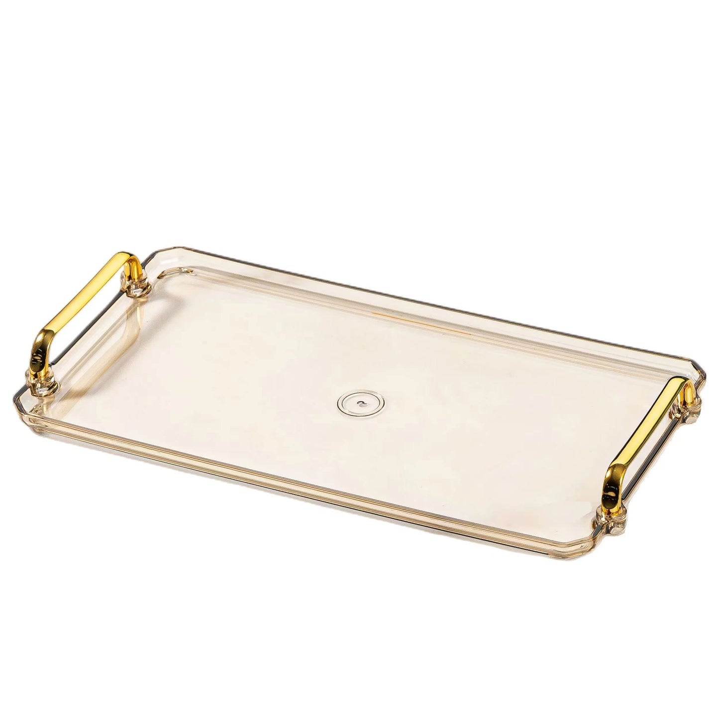 Waltsun Acrylic Serving Tray with Handles Ottoman Countertop Decorative Tray Serving Tray Spill-Proof Tray for Coffee Table Living Room Bedroom16 x 9 x 0.8 inches (Amber)