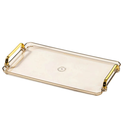 Waltsun Acrylic Serving Tray with Handles Ottoman Countertop Decorative Tray Serving Tray Spill-Proof Tray for Coffee Table Living Room Bedroom16 x 9 x 0.8 inches (Amber)