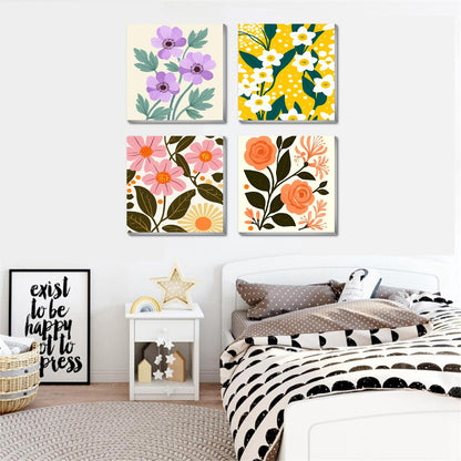 Canrichshop 4 Pack Adult Paint by Number Kits Beginner & All Ages 4-8-12 and More,Framed Flowers Painting by Numbers, DIY Paint by Numbers for Adults for Decor Present 8X 8 inch