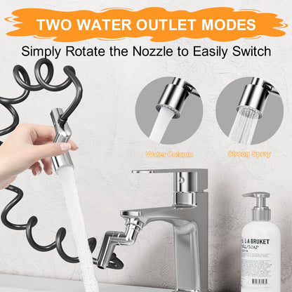 1080° Rotatable Faucet Extender Aerator - Sink Faucet Sprayer Attachment Bathroom - 2 Mode Metal Robotic Arm with Flexible Hose Extension - Small Pet Bathing Hair Face Washing