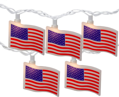 Set 7.5' 10ct Northlight American Flag Indoor Outdoor Patriotic Patio Light - White Wire