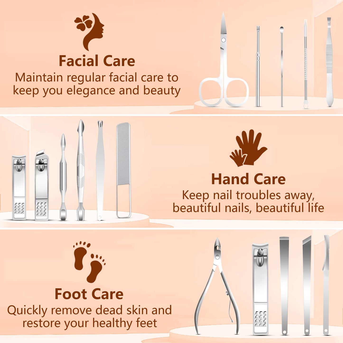 Manicure Set 16Pcs Professional Stainless Steel Pedicure Kit Mens Grooming Kit Fingernail & Toenail Clippers Set Manicure Kit with Luxurious Travel Bag, Sharp Nail Scissors and Clipper (Purple)