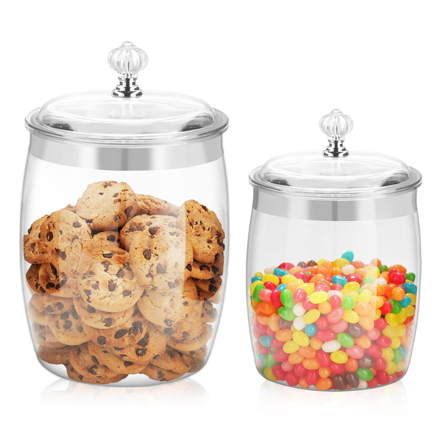 Wagrvuy 2 Pcs Candy Cookie Jar with Lids - 128 Oz & 74 Oz Plastic Clear Airtight Containers Large Kitchen Pantry Food Apothecary Storage Sealed Canisters for Coffee Cereal Pasta Flour Rice Snack