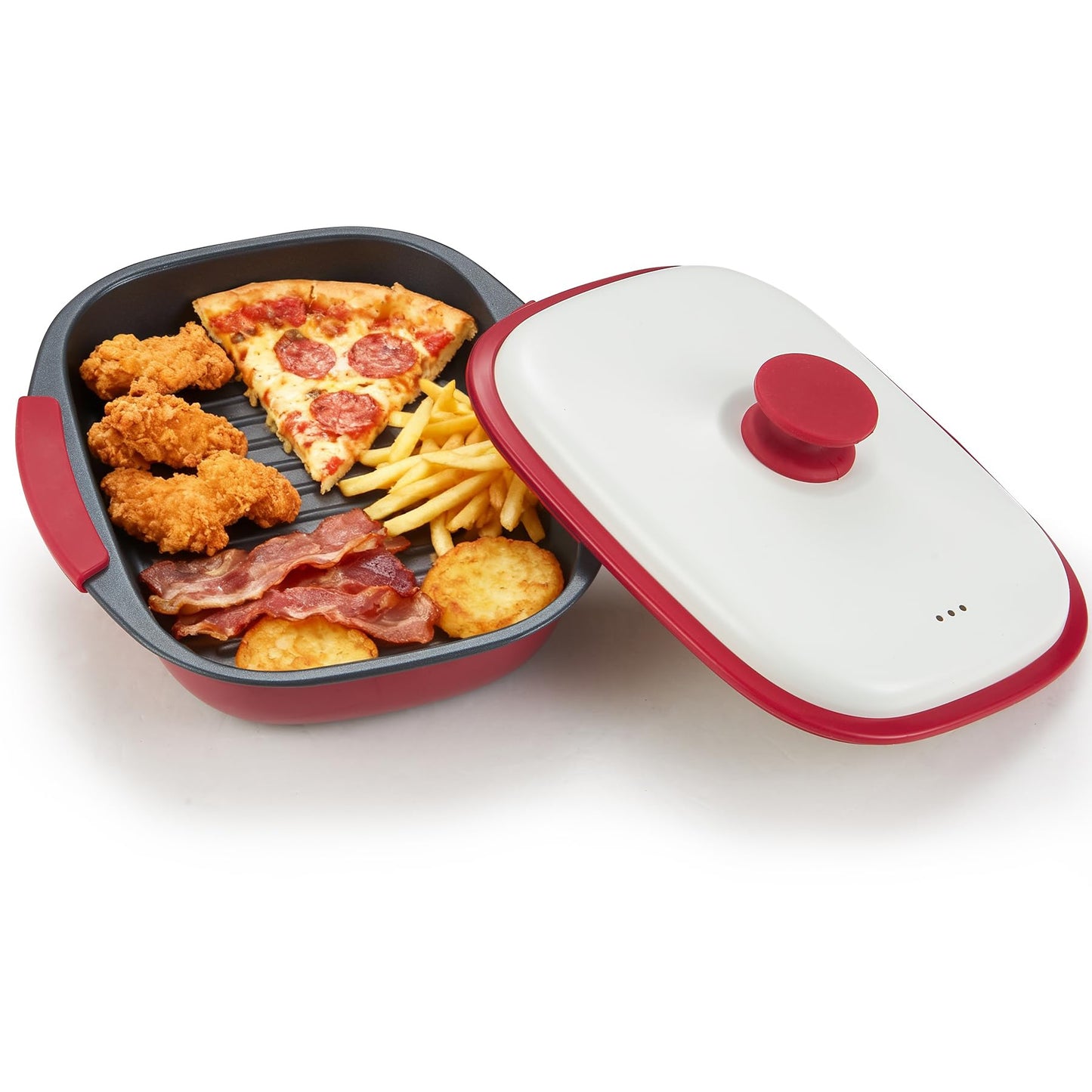 Mico Dingker Microwave Grill Pan with Lid – Multi-Use Griddle & Crisper Tray for Browning, Grilling, and Crisping Meat, Sandwiches & Vegetables – Microwave Safe Cookware for Fast, Even Cooking