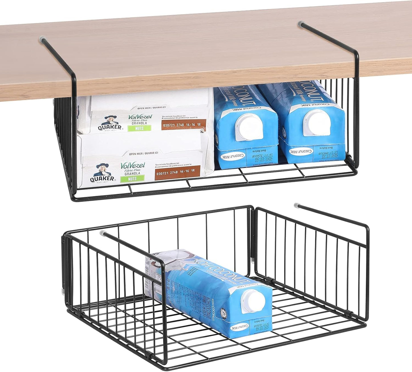 SUFAUY 2-Pack Steel Under Cabinet Shelf Basket Organizer, Metal Wire Rack Hanging Storage Baskets for Kitchen Pantry,