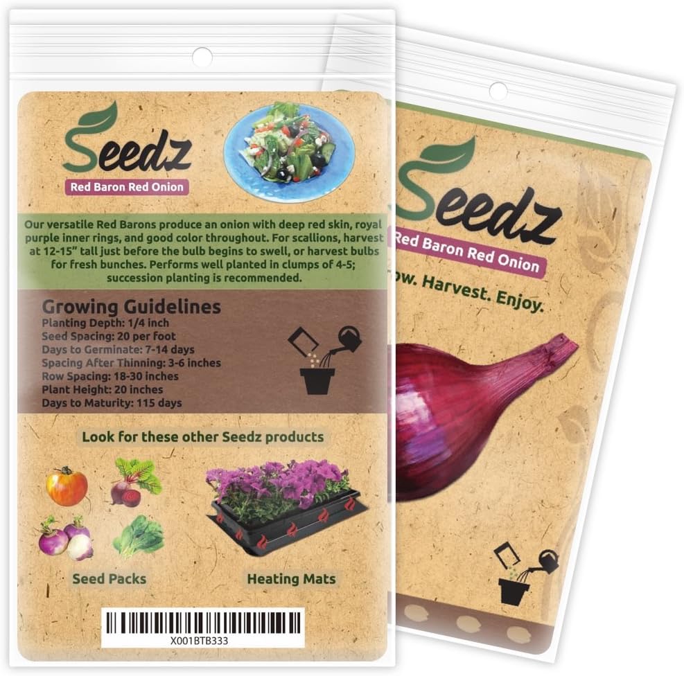 125, Organic Onion Seeds, APPR. Red Baron Onion, Heirloom Vegetable Seeds, Certified Organic, Non GMO, Non Hybrid, USA