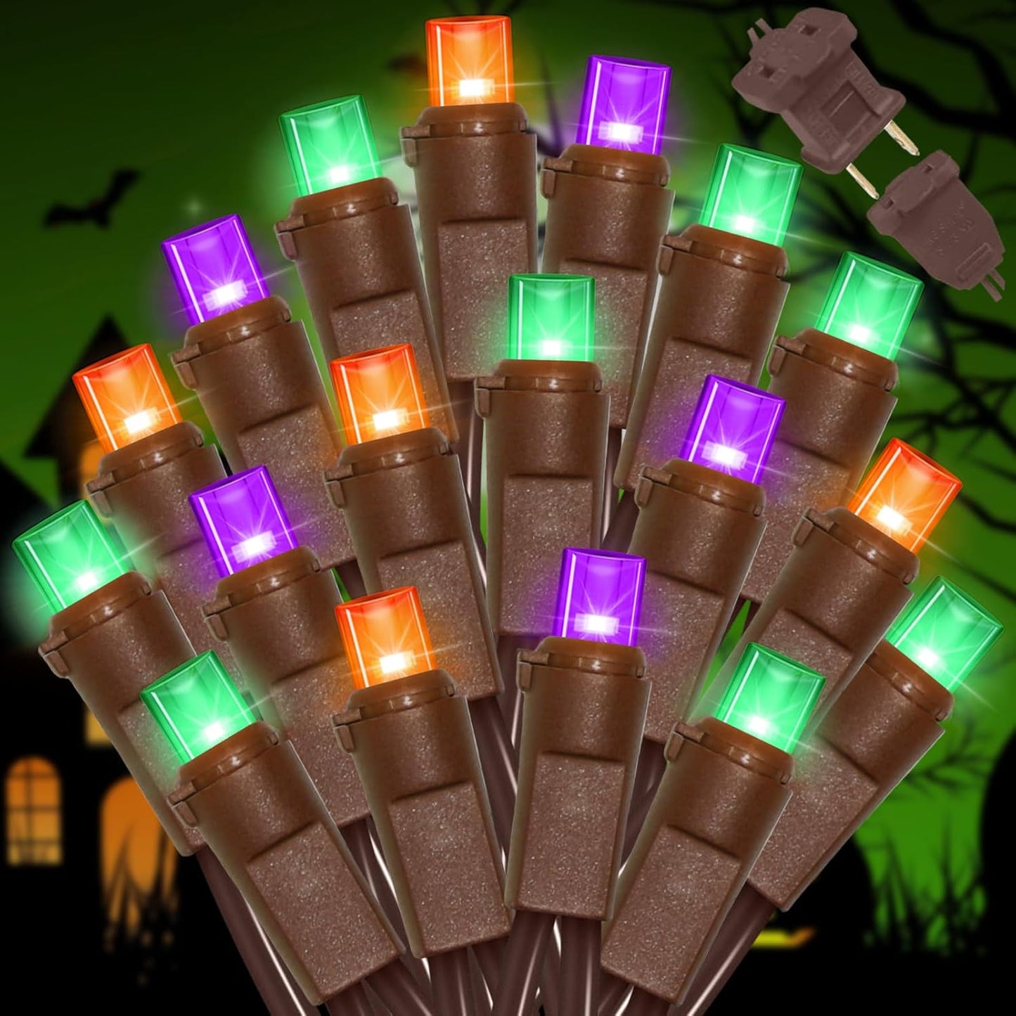 21.6ft 100LED Bulbs LAMPHOME Halloween String Lights - Orange Purple Green Mini Lights, Halloween Lighting Decor
