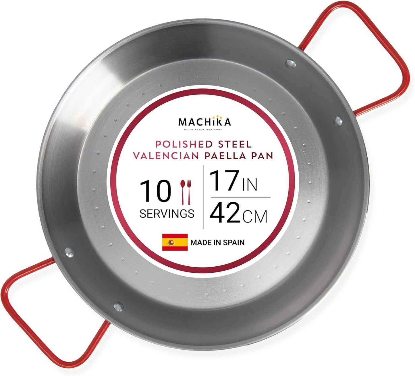 Machika Skillet Pan, Carbon Steel Paella Pan for Cooking, Perfect for Outdoors, Camping, 10 Servings, 17 In