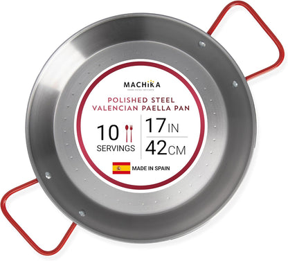 Machika Skillet Pan, Carbon Steel Paella Pan for Cooking, Perfect for Outdoors, Camping, 10 Servings, 17 In