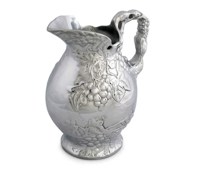 Arthur Court Metal Vineyard Pitcher Grape Pattern Sand Casted in Aluminum with Artisan Quality Hand Polished Design Tarnish Free Water Jug for Hot / Cold Water, Ice Tea and Juice Beverage 10 inch Tall
