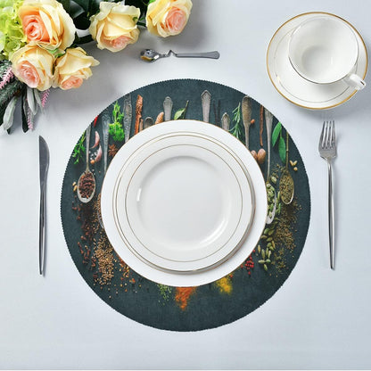 Autumn Herbs Spices Round Placemats Set for 4, Easy to Clean Table Mats for Kitchen Home Party Decor 15 inch
