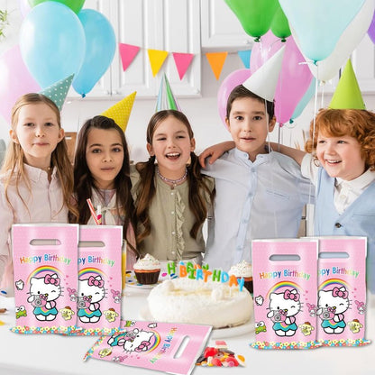 50 Pcs Cartoon Birthday Party Favor Bags, Cute Plastic Gift Bags, Birthday Party Candy Snack Bag (Pink)